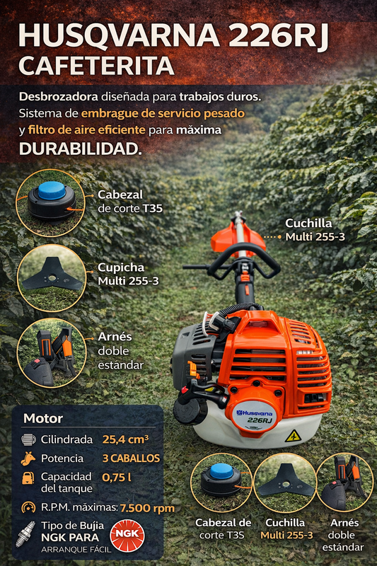 Guadaña Husqvarna 226 RJ Cafeterita + Aro de plateo.